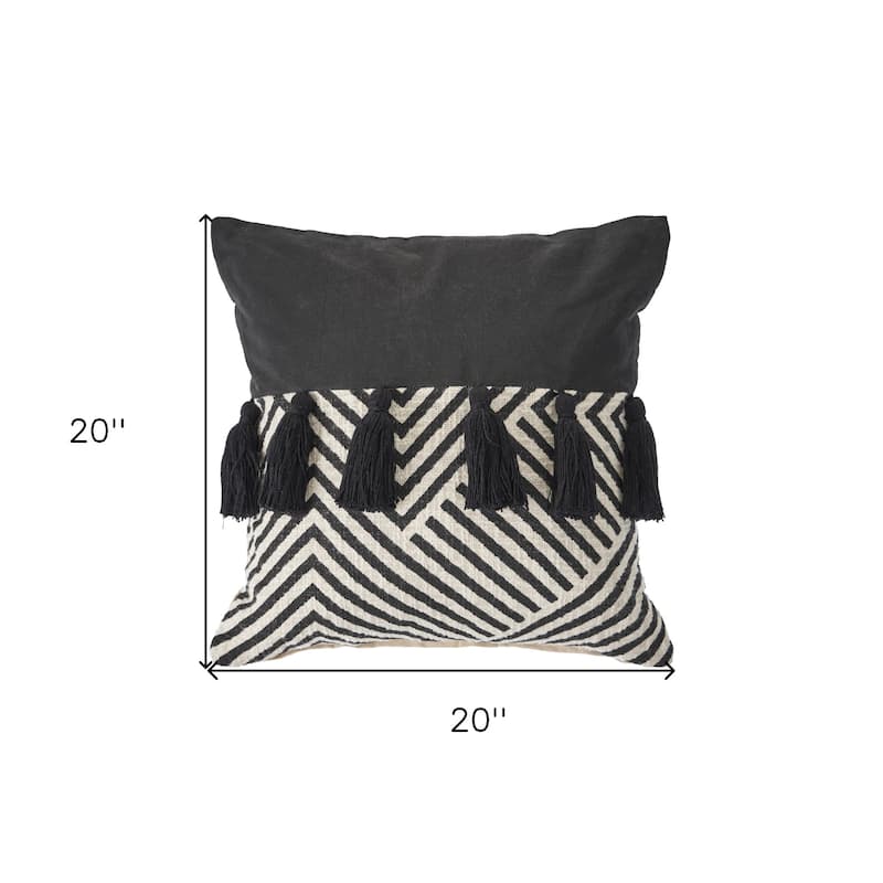 HomeRoots 20" X 20" Black And White 100% Cotton Chevron Zippered Pillow