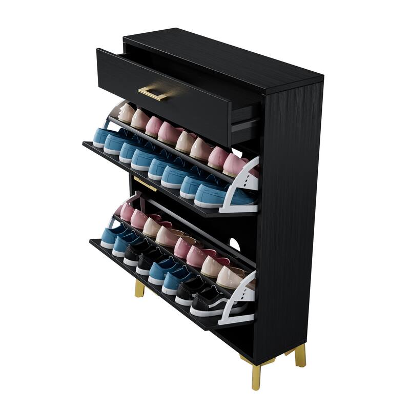 Free-Standing Shoe Organizer Cabinet with 2 Flip-Top Drawers and Metal Legs, Ample Storage for Hallway, Entryway and Porch