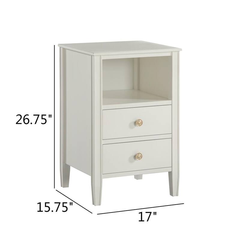 2- Drawer Nightstand with Open Shelf and Brushed Gold Hardware No Assembly
