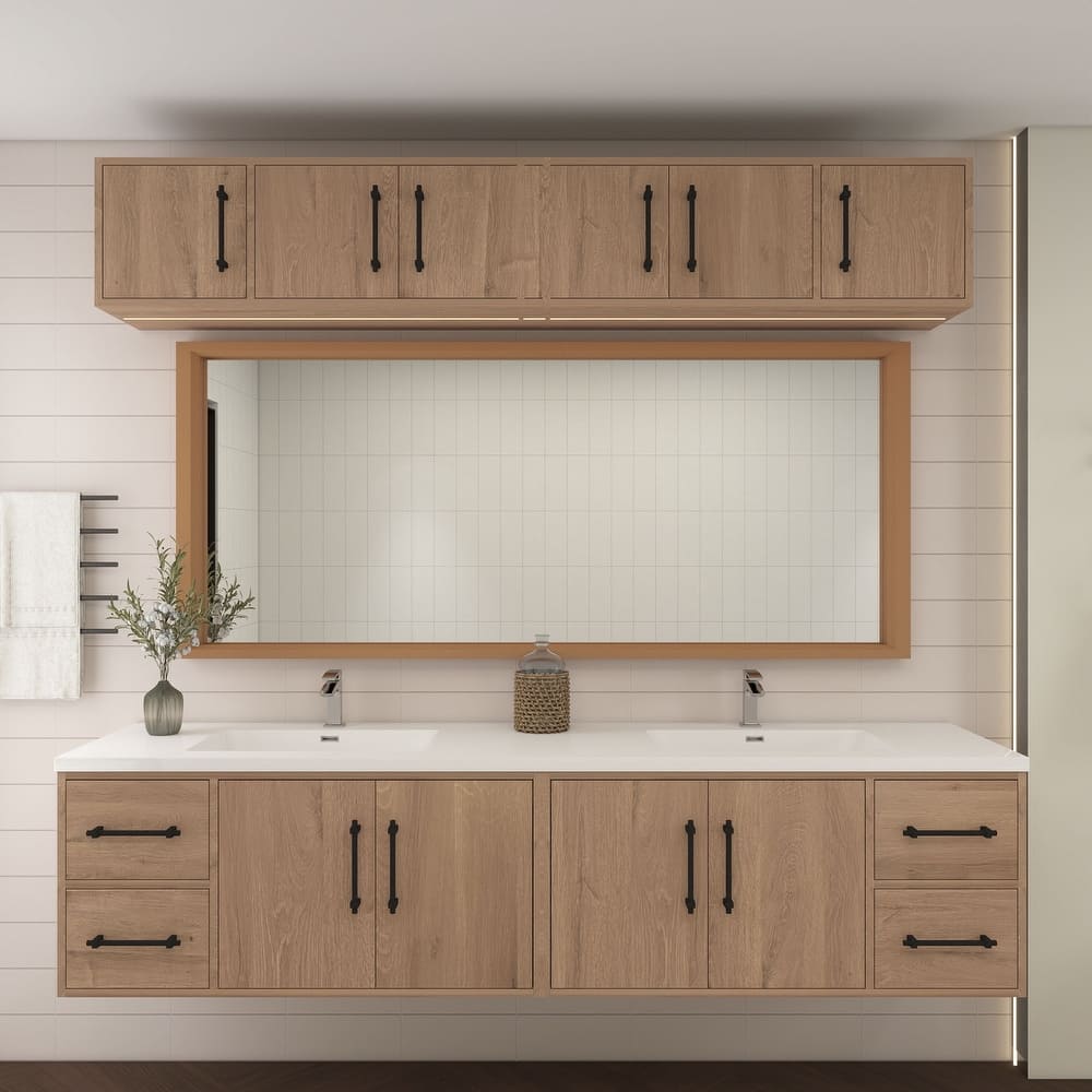 Victoria 84'' Wall-Mounted Double Sink Vanity Set with LED light Top Cabinet