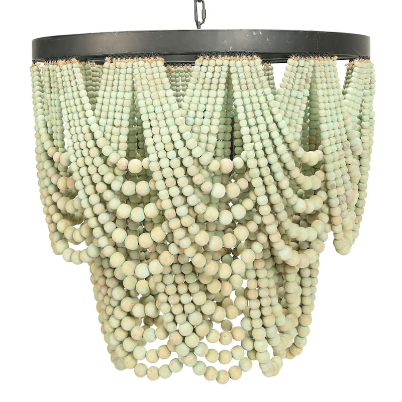 2-Tier Draped Wood Bead Chandelier - Mint