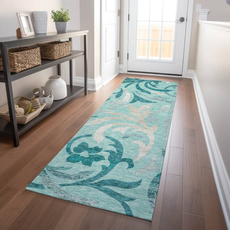 Premium Washable Super Soft Contempory Scroll Mayfield Rug - Teal - 2' 3" x 7' 6" - Runner