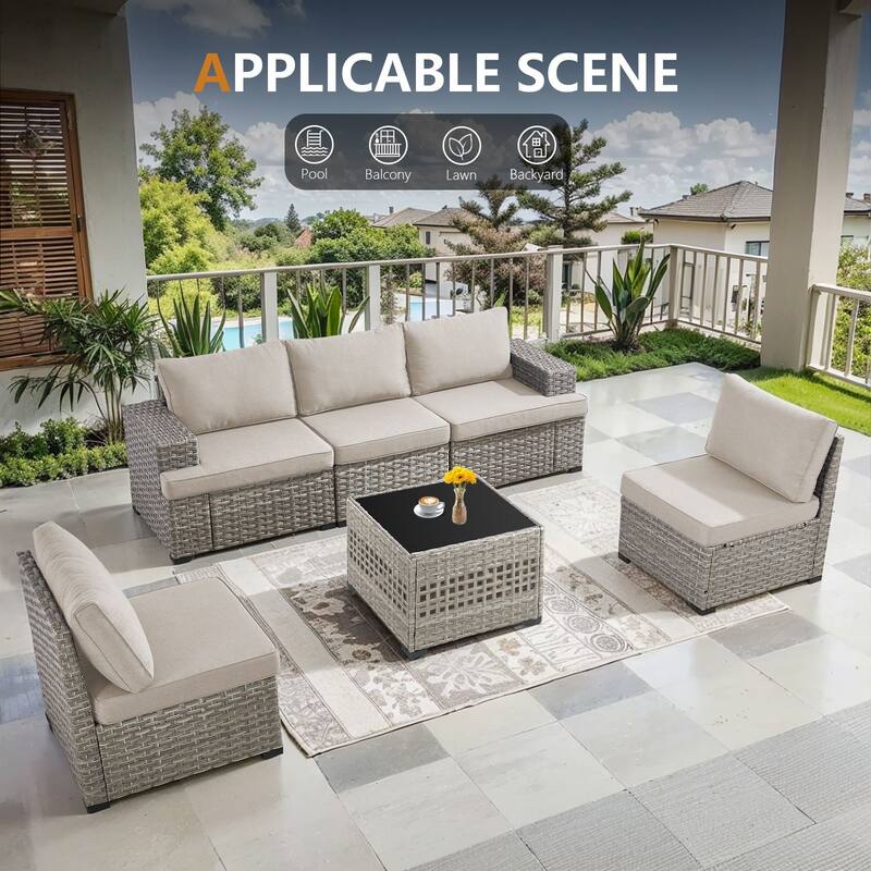 Pocassy Wicker Rattan Outdoor Sectional Sofa Patio Conversation Set
