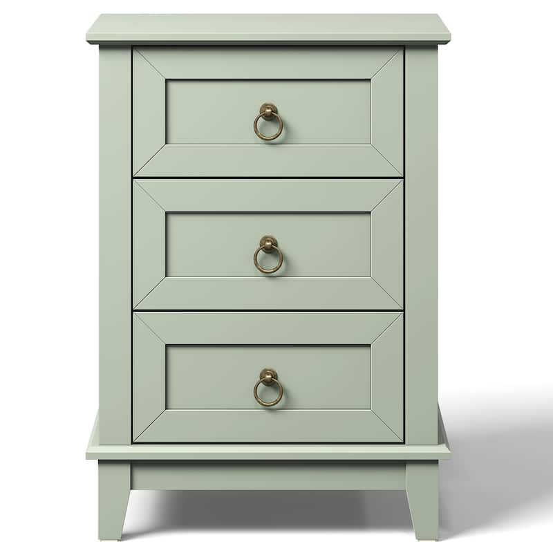Modern 3-Drawer Wooden Nightstand, Tall & Narrow - Green