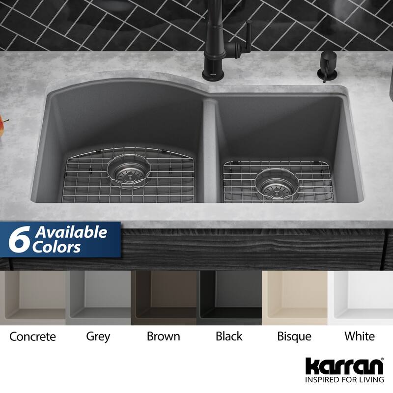 Karran Undermount Quartz 32 in. 60/40 Double Bowl Kitchen Sink Kit