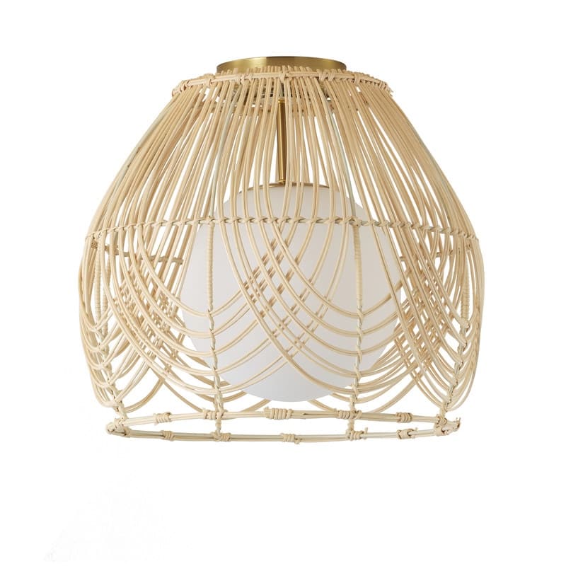 Boho Rattan Flush Mount 1 Light Copper Finish Woven Shade