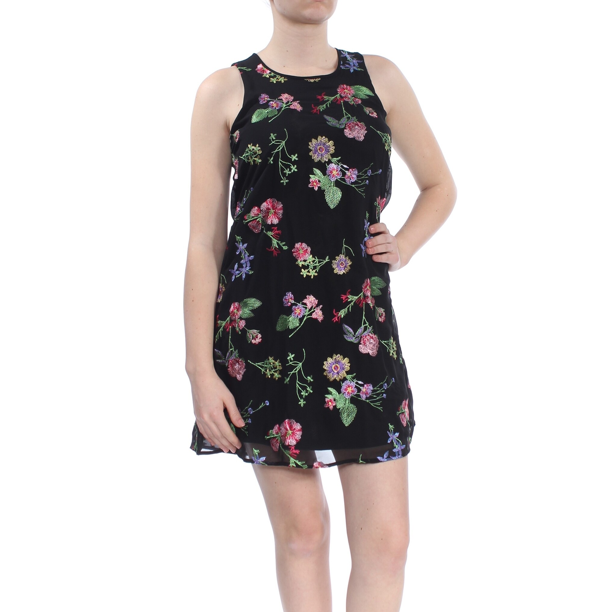 calvin klein black dress with embroidered flowers