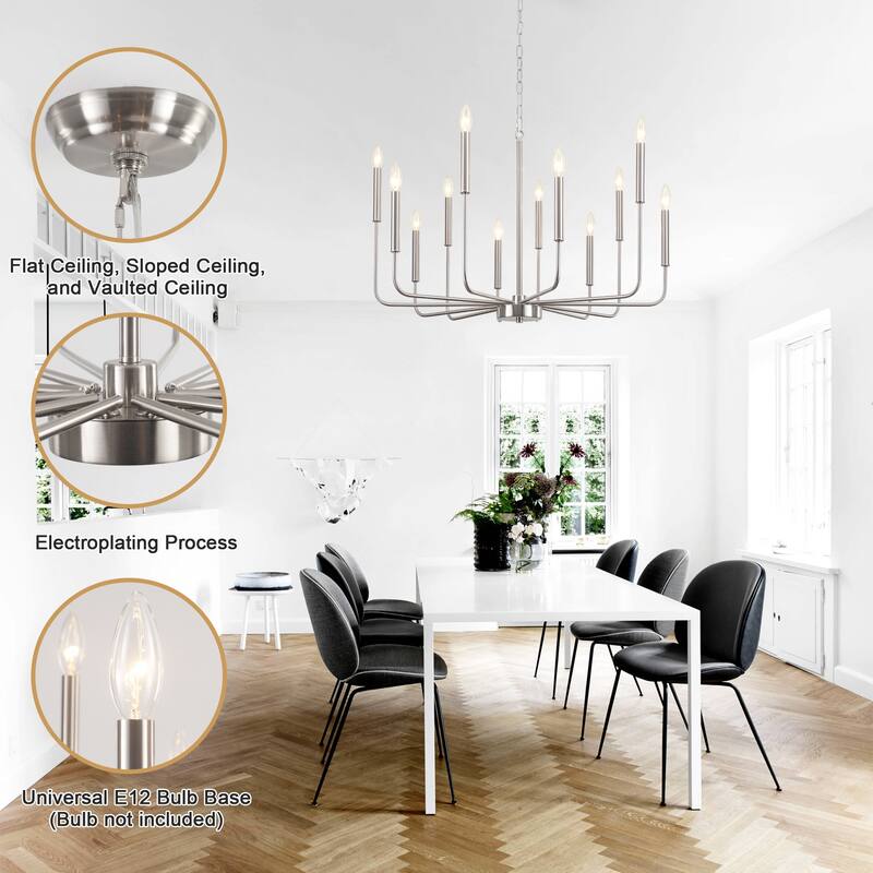12-Light Rustic Candle Style Hanging Linear Chandelier Lighting for Kitchen Island
