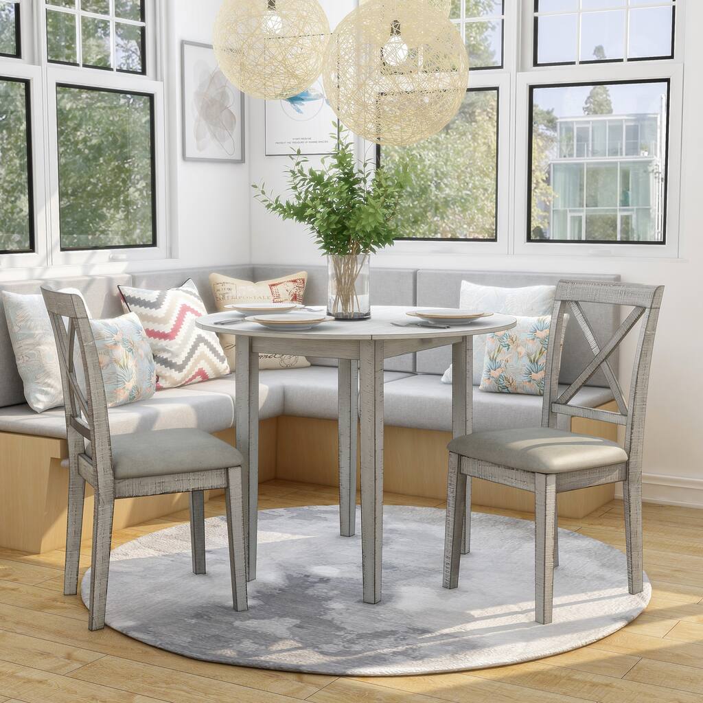 Bechler Rustic White Wood Drop Leaf 3-Piece Dining Set by Furniture of America