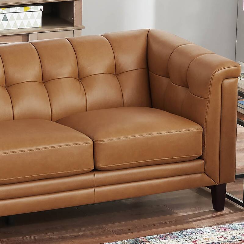 Hydeline Arvo Top Grain Leather Sofa Loveseat and Chair Set with Feather, Memory Foam and Springs
