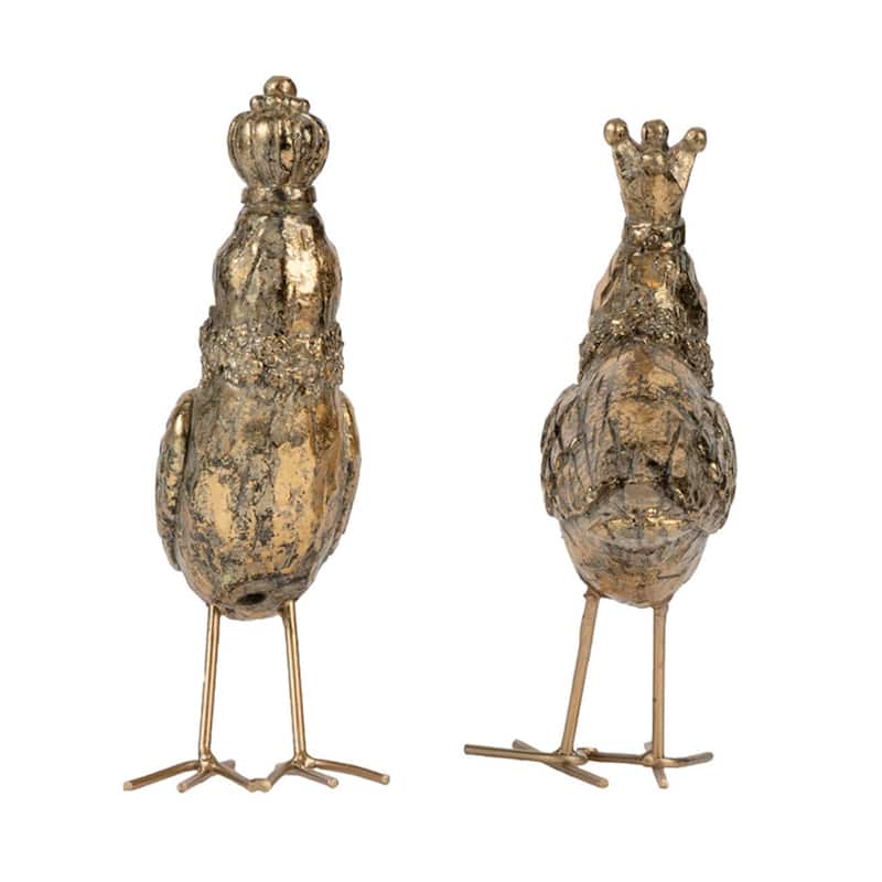 Standing Birds with Crown - 7" - Gold - Set of 2
