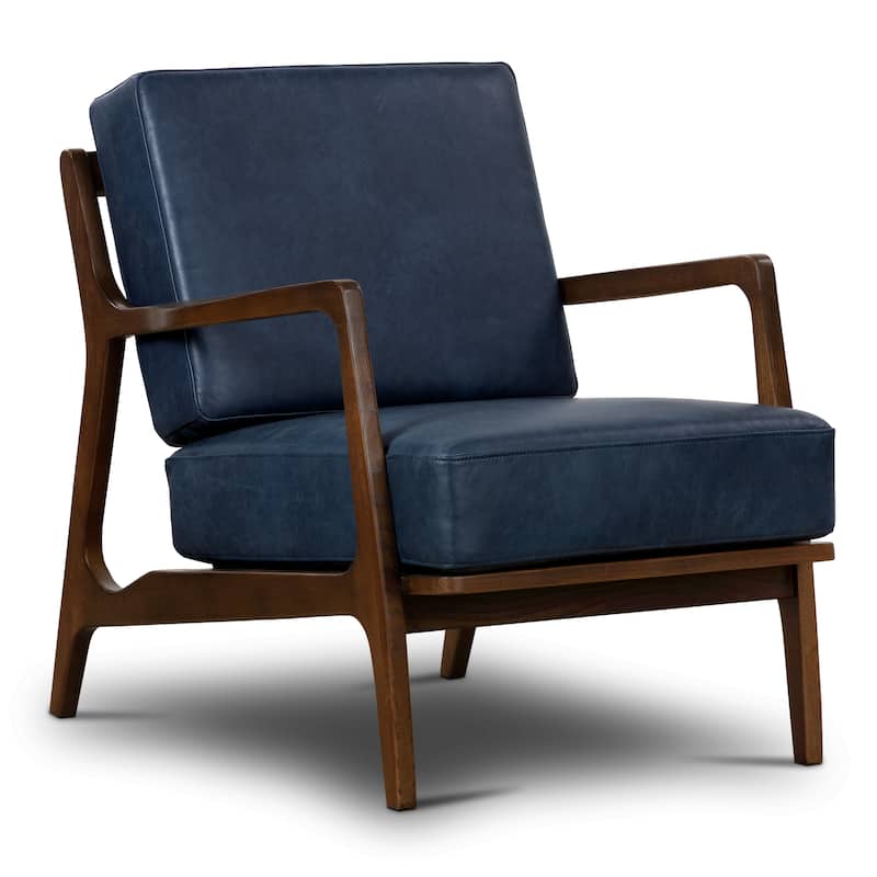Poly & Bark Verity Leather Lounge Chair - Full Grain Genuine Italian Leather - Midnight Blue