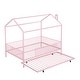 preview thumbnail 9 of 13, Pink Full Size Metal House Bed with Fence, Kids Bed with Trundle