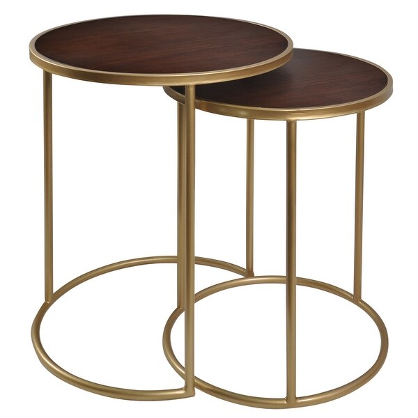 StyleCraft SC-BKF22030 Bryan Keith Mahogany Bay Multiple Sized Wood and Metal Nesting Table - Set of (2) - Gold