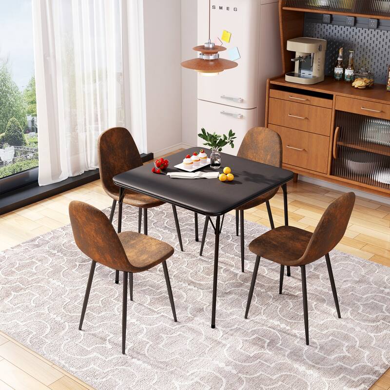 Homy Casa 34" Square Folding Table with Black PVC Top and Metal Legs for Indoor and Outdoor Use