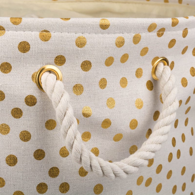16" Cream White and Gold Polka Dots Round Large Bin