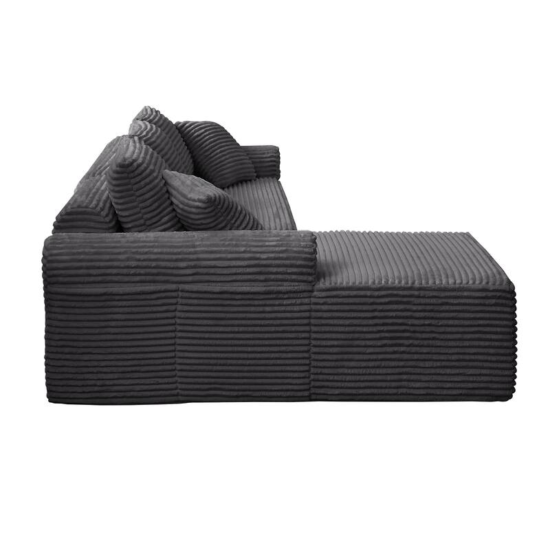 Full-Compression Corduroy Modular Sectional with Armrests & 2 Throw Pillows