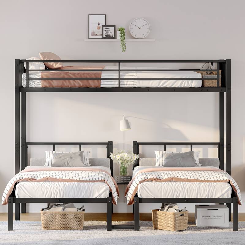 Twin over Twin & Twin Metal Triple Bunk Bed for 3, Twin XL Bunk Bed - Black