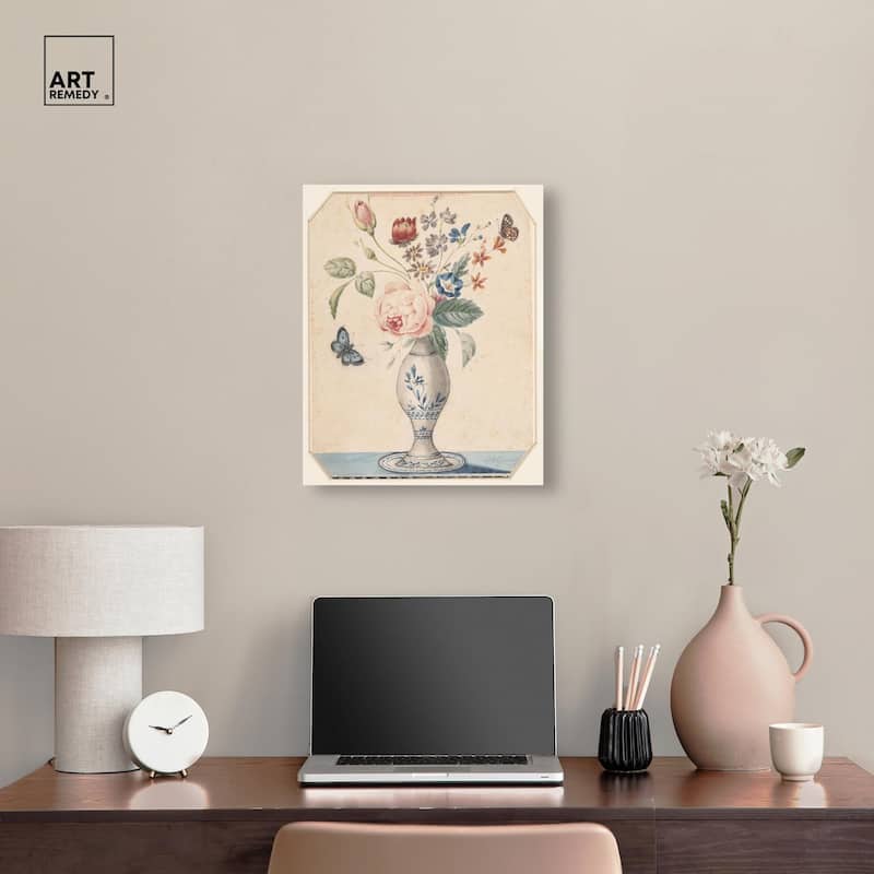 Vase with flowers 1850 Canvas by Art Remedy, Gallery Wrapped