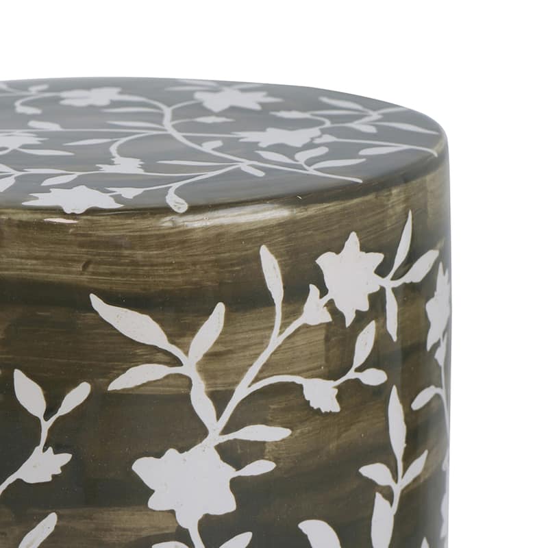 Hand Painted Floral Cylinder Flower Stool - 18"