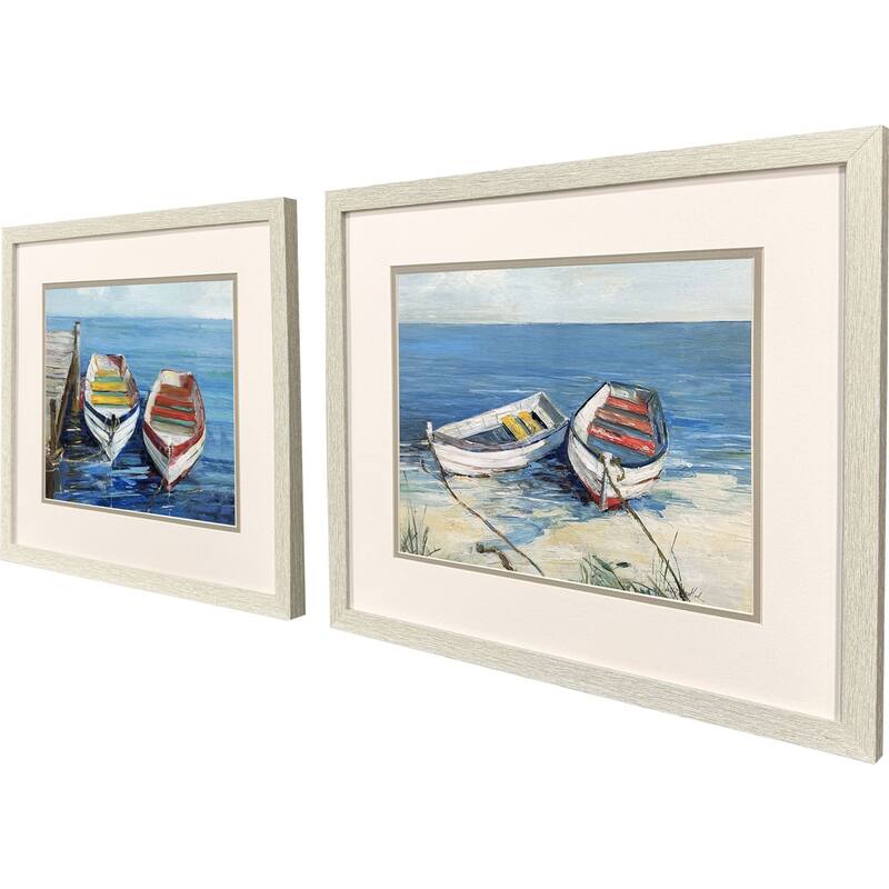 HomeRoots Set Of Two Day of Fishing Distressed White Framed Wall Art