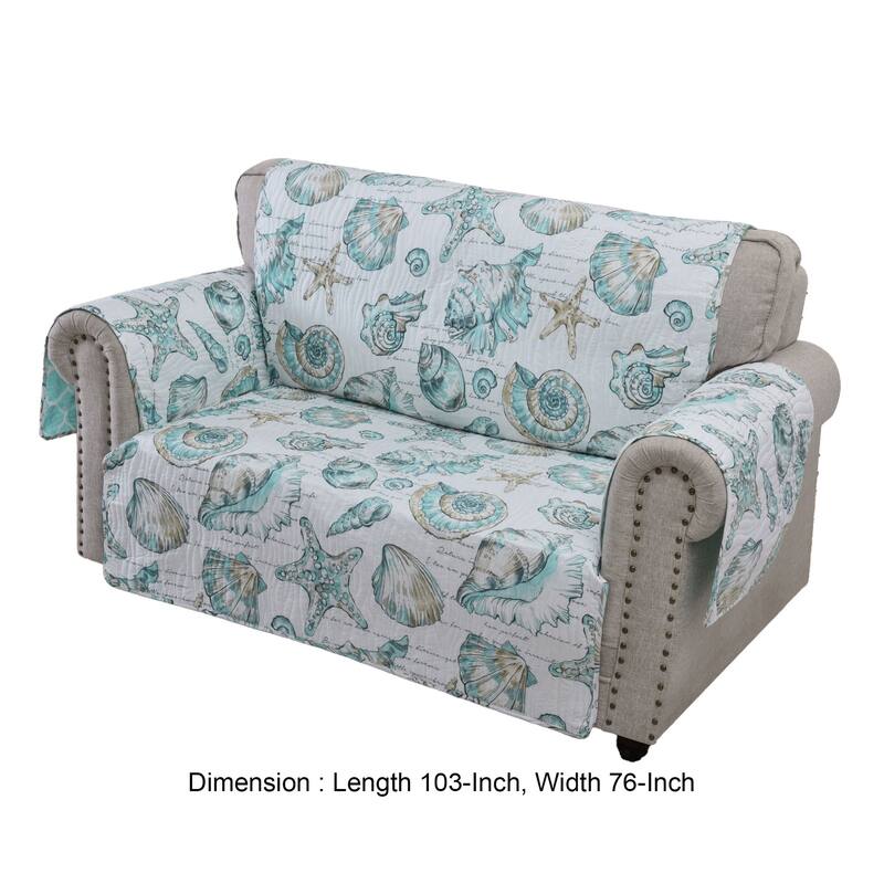 Jiye 103 Inch Wave Quilted Loveseat Cover, Seashell Design, White Polyester