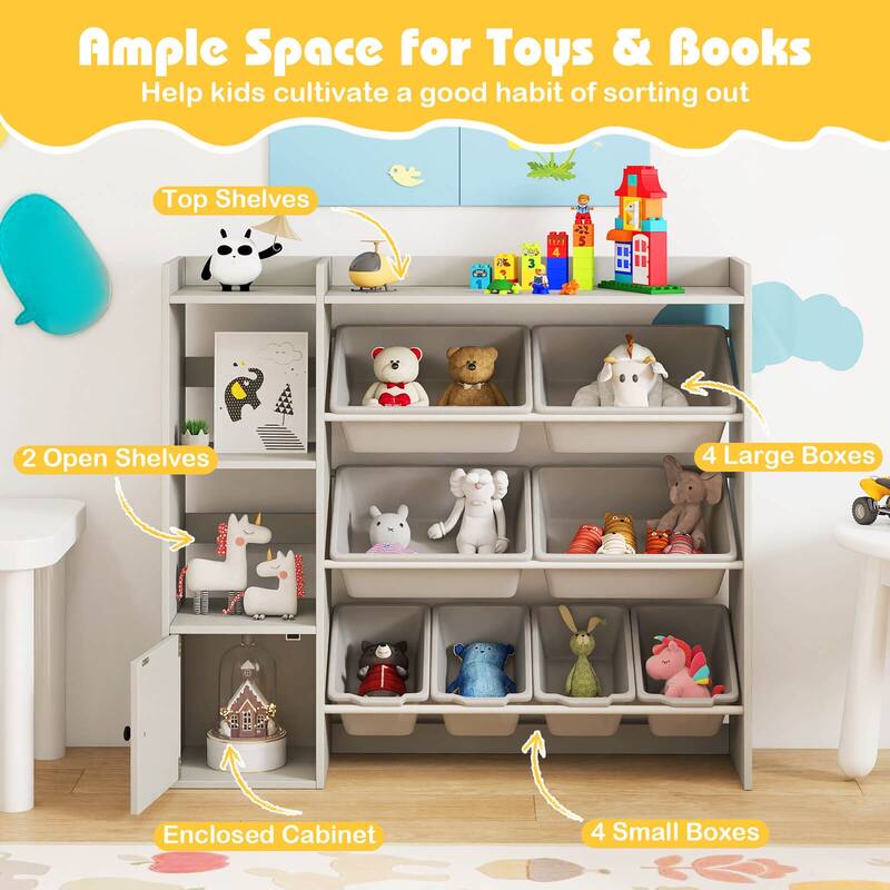 Costway Kids Toy Storage and Bookshelf, Wooden Bookcase with 4 Small - See Details