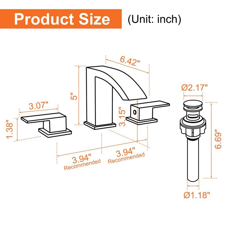 Widespread Bathroom Sink Faucet With Drain Assembly 3 Holes 8 Inch Waterfall Bathroom Faucet Two Handle Modern Basin Vanity Tap