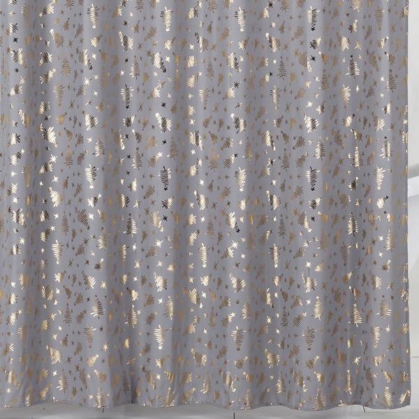 Grey and gold shower curtain top