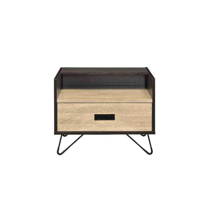 Wood Nightstand with a Drawer in Oak and Black Finish - Oak and Black - 1-drawer