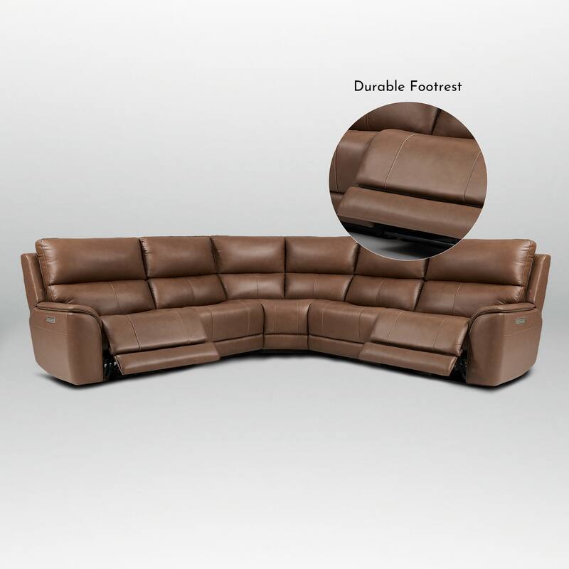 123''W Genuine Leather Power Double Width Sectional Sofa with Zero Gravity, Adjustable Headrest and USB&Type-C Ports