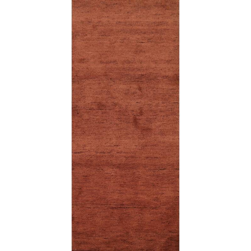Hand Knotted Oriental 100% Wool Carpet Modern Solid Brown Gabbeh Runner Rug - 6' 7'' X 2' 6''