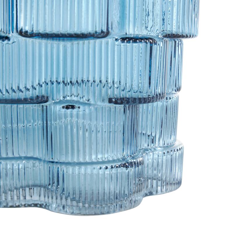 Brown or Blue Glass Ribbed Stacked Flower Vase (Set of 2)
