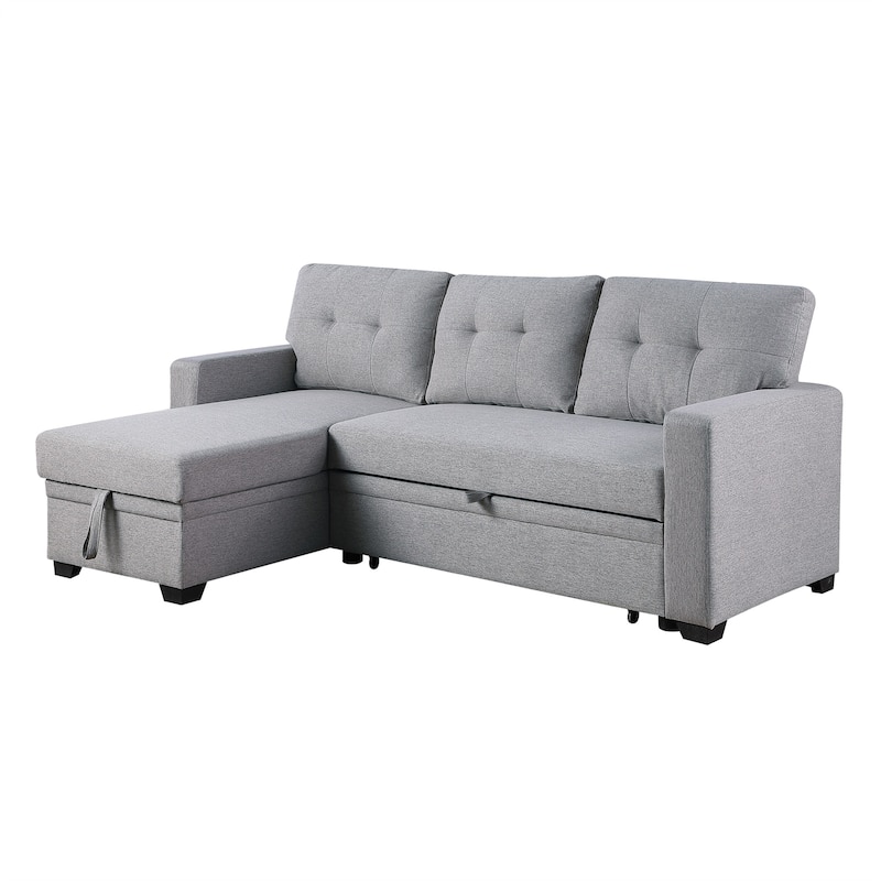 Upholstered Pull Out Sectional Sofa with Chaise and Removable Cushions