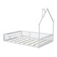 preview thumbnail 12 of 17, House-shaped Design Bed Full Size House Bed Rustic Country Floor Bed Wood Frame with Chimney, Fence Guardrail and Door