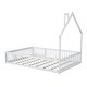 preview thumbnail 9 of 13, White Full Size Solid Wood House Platform Bed with Guardrail for Kids, Boys and Girls