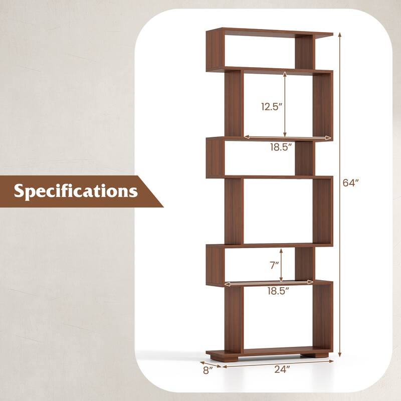 Gymax 2PCS 6-Tier Bookshelf Geometric Bookcase w/ 2 Anti-Tipping Kits
