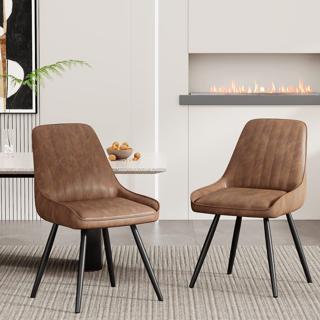 Dining Chairs Set of 2 , Faux Leather Accent Arm Chairs for Living Room Leisures/ Upholstered Chair with Metal Legs Set of 2