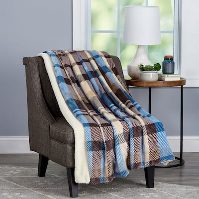 Poly Fleece Sherpa Throw - Oversized Plush Woven Polyester Bed or Sofa Blanket by Windsor Home