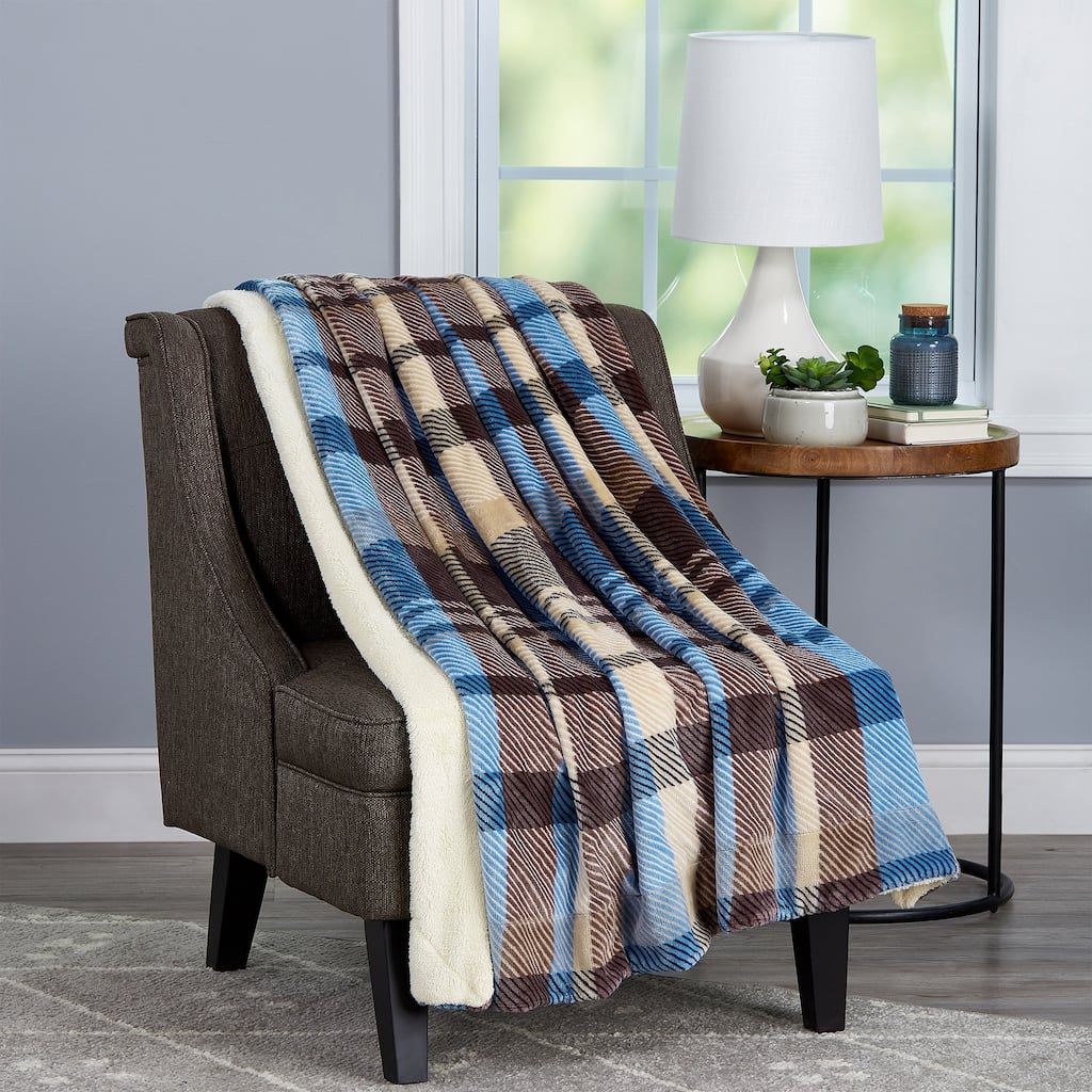 Poly Fleece Sherpa Throw - Oversized Plush Woven Polyester Bed or Sofa Blanket by Windsor Home