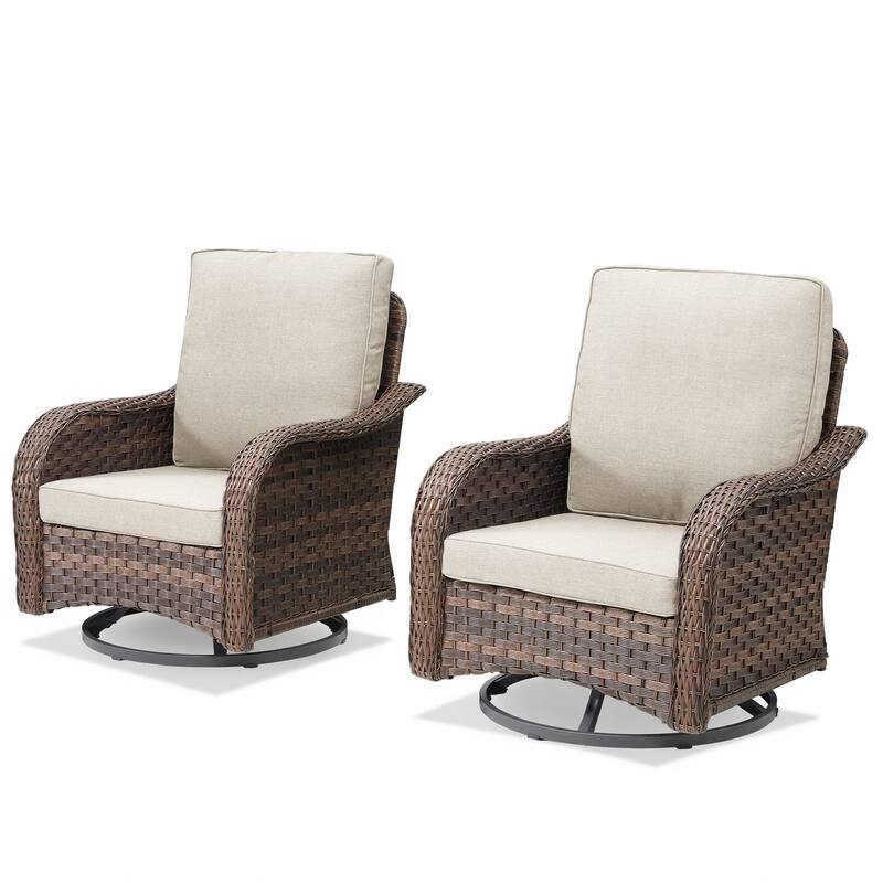 Cavira Brown Wicker Outdoor Patio Swivel Glider Chairs with Olefin Cushions (2-Pack)
