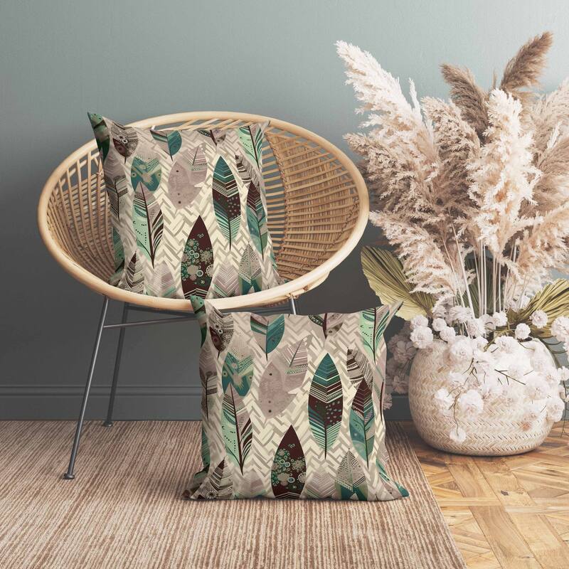 Leafy Mirage Faux Suede Reversible Throw Pillow Beige and Green