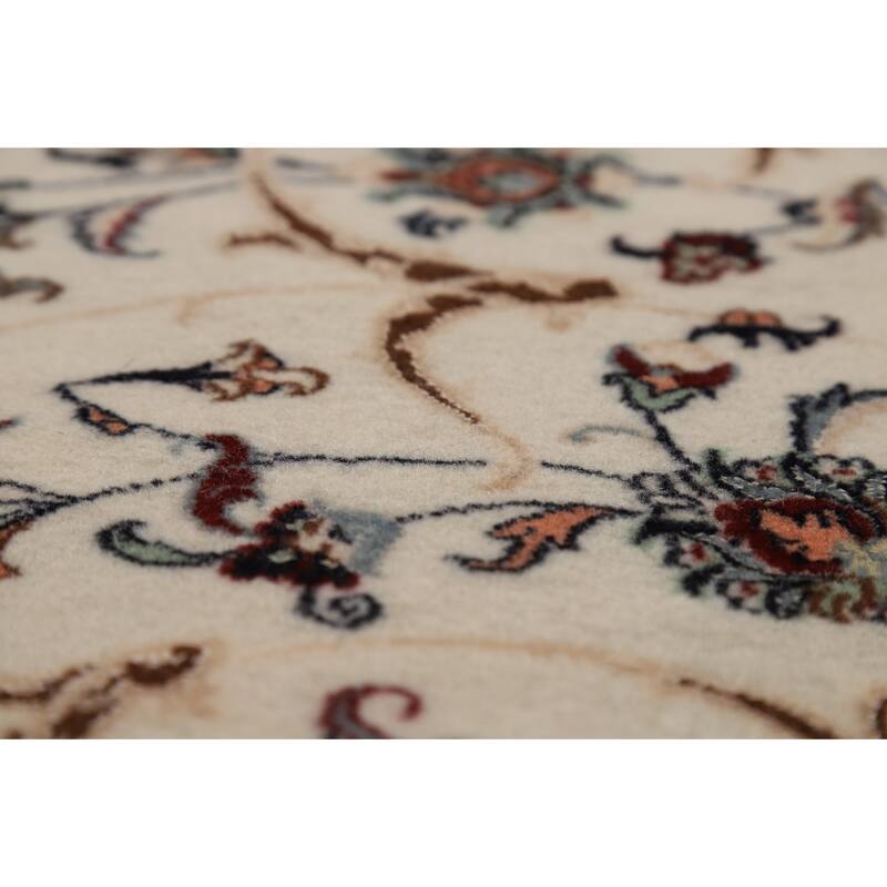 Ivory Floral Nain Persian Area Rug Handmade Wool Carpet - 6'8"x 9'10"
