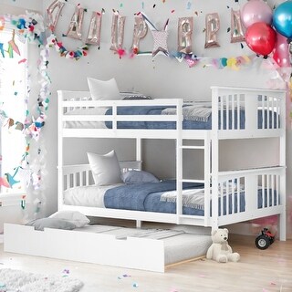 Full over Full Bunk Bed with Twin Size Trundle and Ladder