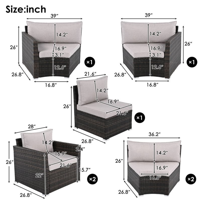 9-Piece Outdoor Half-Moon Patio Sofa Set, Wicker Sectional Sofa with Nesting Coffee Table, Rattan Conversation Set