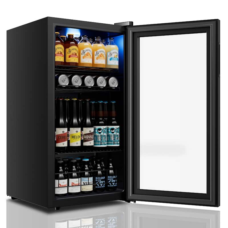 95 cans Beverage Cooler, Mini Fridge with Adjustable Shelves