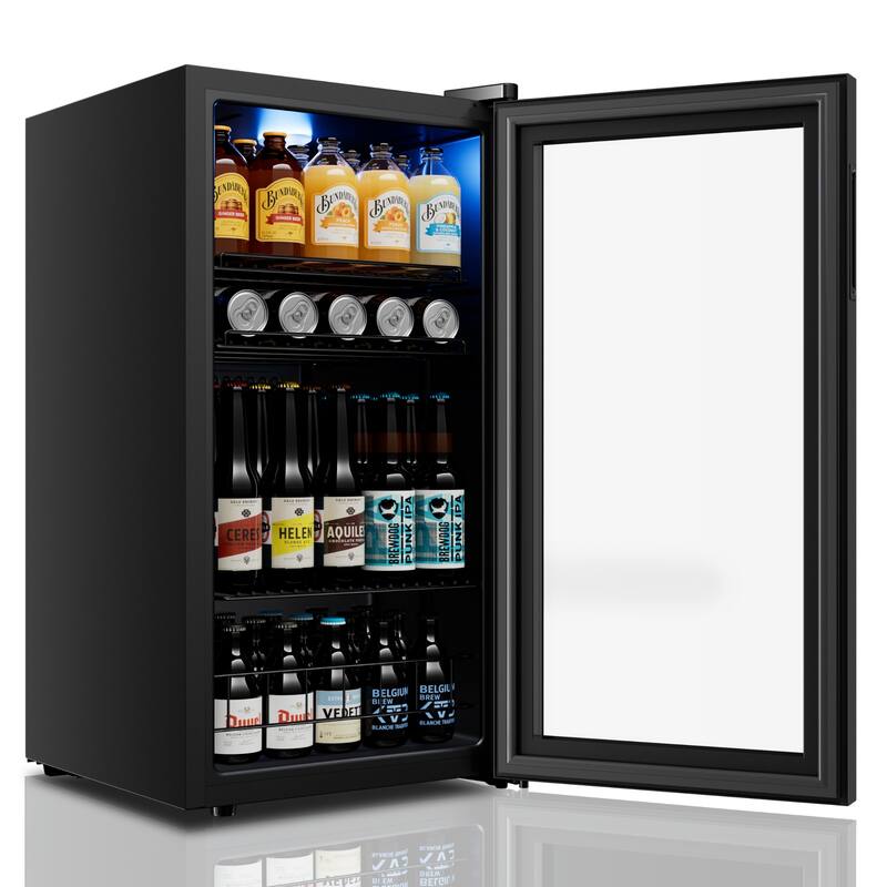 Yeego 95 cans Beverage Cooler, Mini Fridge with Adjustable Shelves - Black