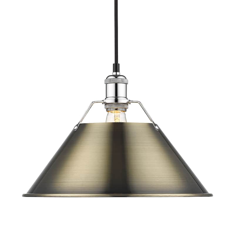 Yep by Golden Lighting Orwell 1-light 14in Pendant in Chrome and Aged Brass shade - Silver