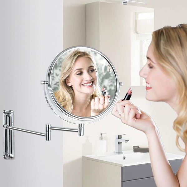 8 in. Small Round 7X HD Magnifying Double Sided Height Adjusted Telescopic Bathroom Makeup Mirror in Chrome Finish On Sale Bed Bath Beyond 38441927