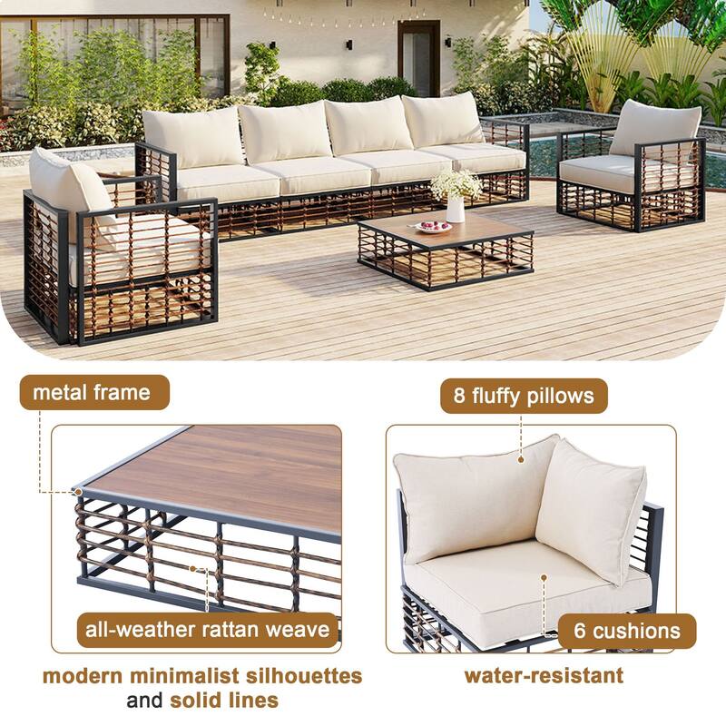 Modern 7-Piece Metal Sectional Patio Sofa Set, All-Weather Garden Furniture with Cushions & Coffee Table for Outdoor Relaxation